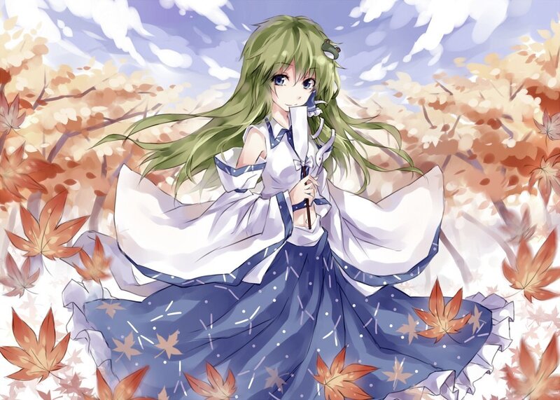 green-haired girl in autumn