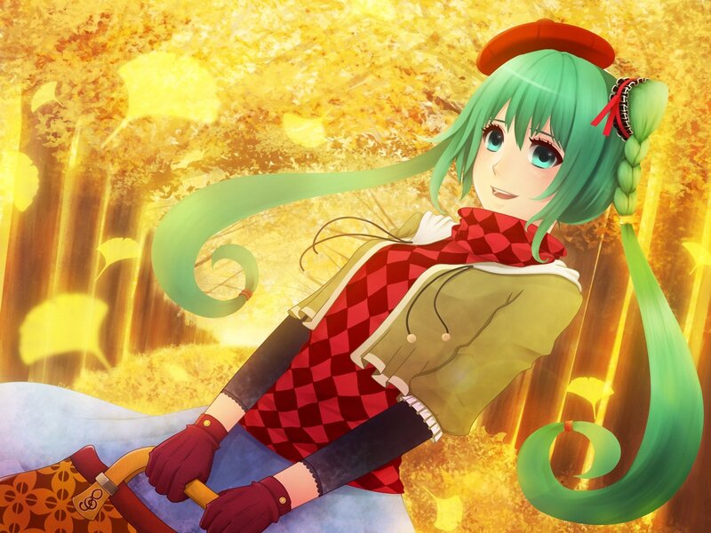 green-haired girl in autumn