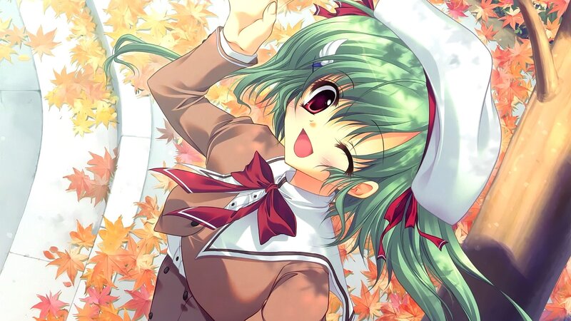 Green-haired Girl in Autumn — Green, Playful