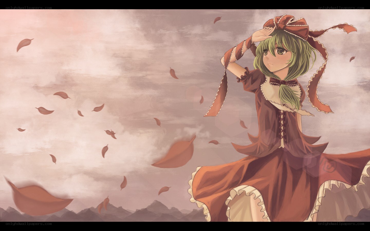 green-haired girl in autumn wind