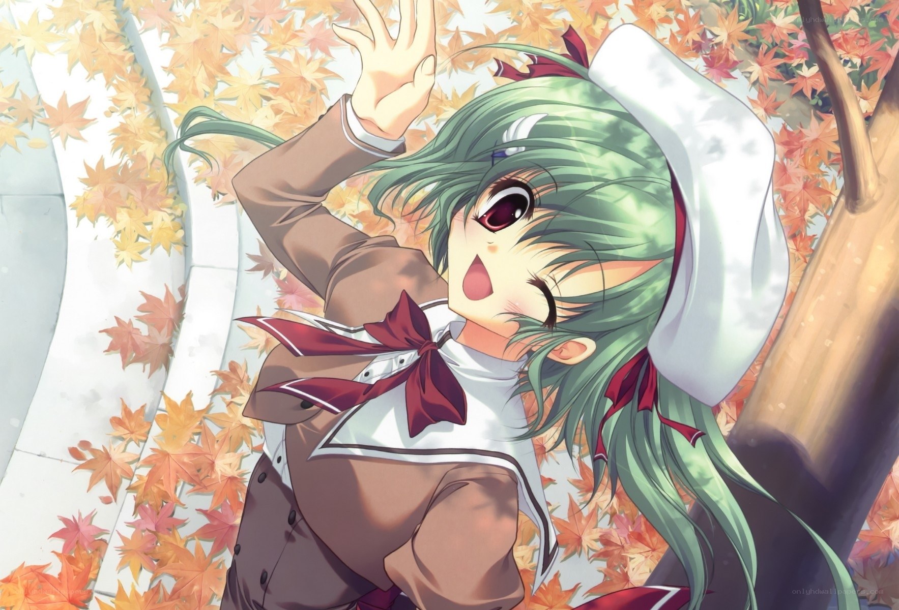 green-haired girl in autumn