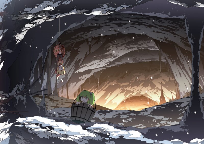 Green-haired Girl in Basket — Gray