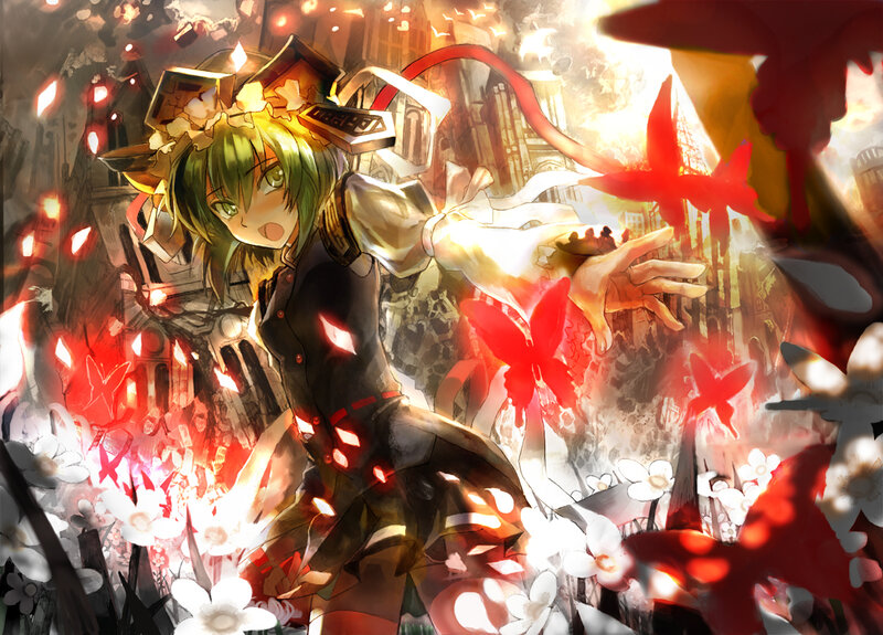 Green-haired Girl in Battle — Red