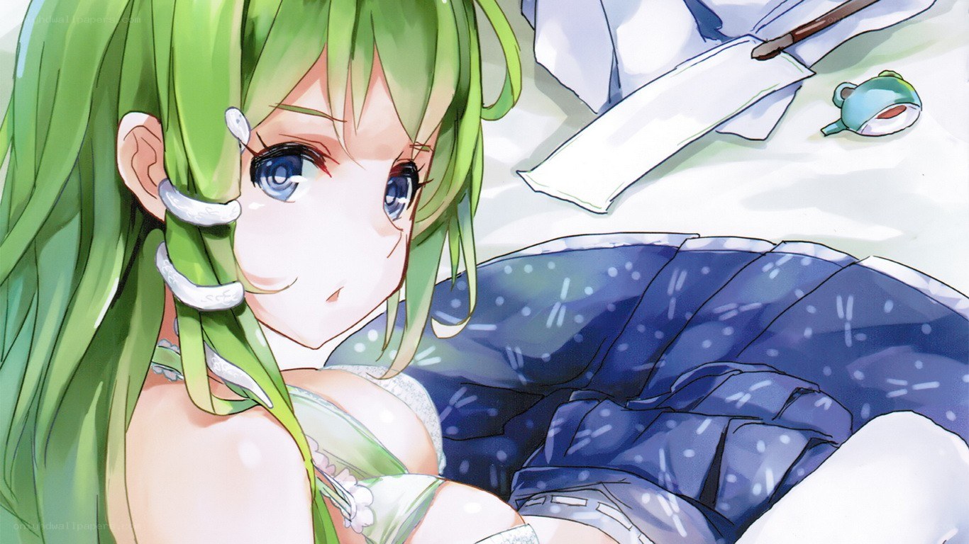 green-haired girl in bed