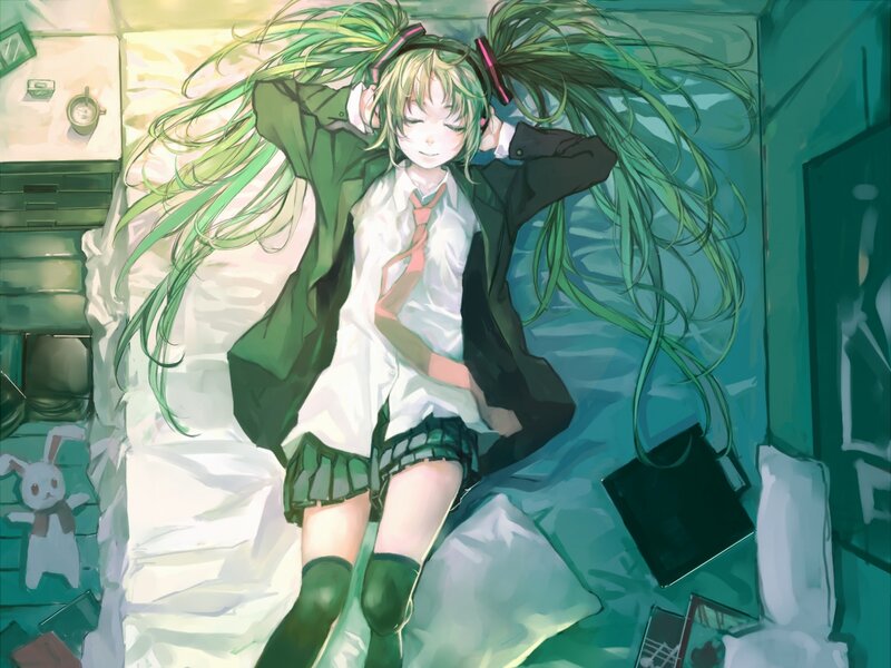 Green-haired Girl in Bed — Green, Calm