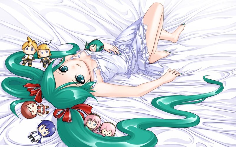 Green-haired Girl in Bed — White, Calm