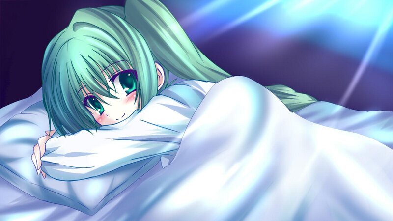 Green-haired Girl in Bed — White