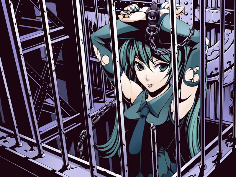 Green-haired Girl in Cage