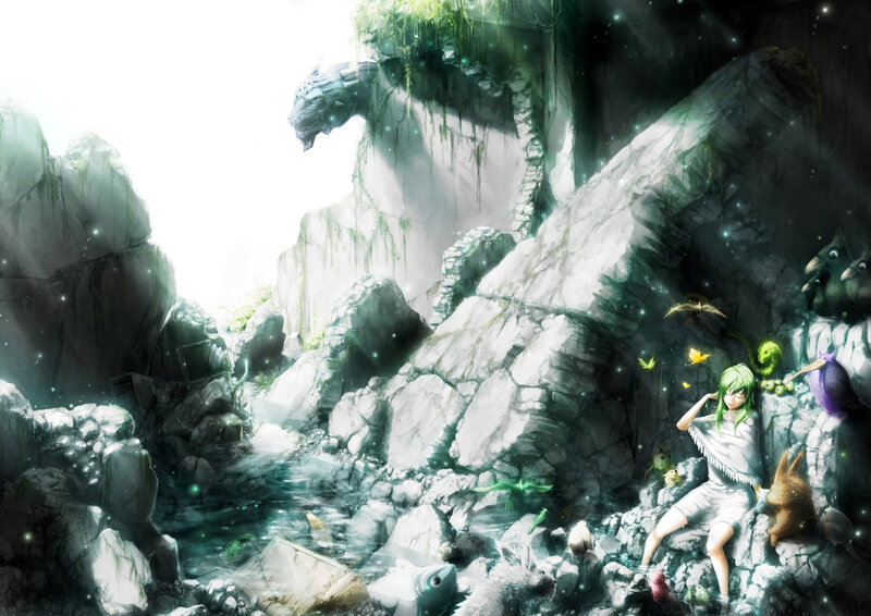 Green-haired Girl in Cave — Green, Serene