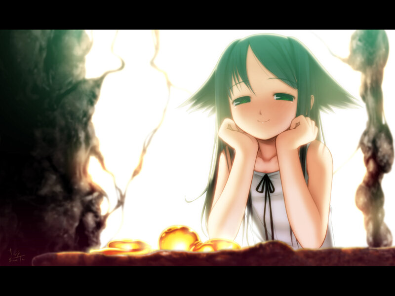 Green-haired Girl in Cave — Green