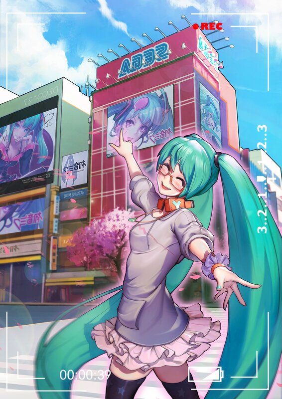 Green-haired Girl in City — Cyan