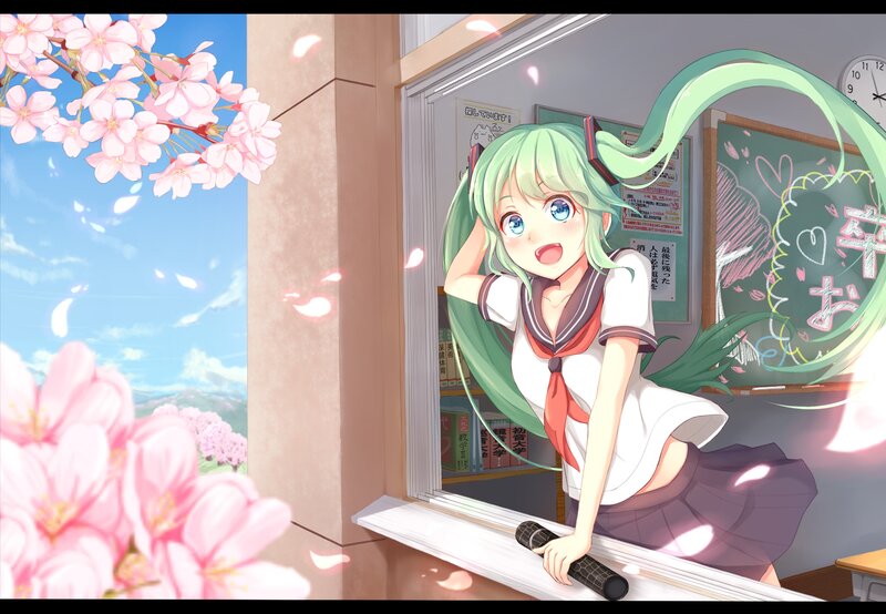Green-haired Girl in Classroom — Green