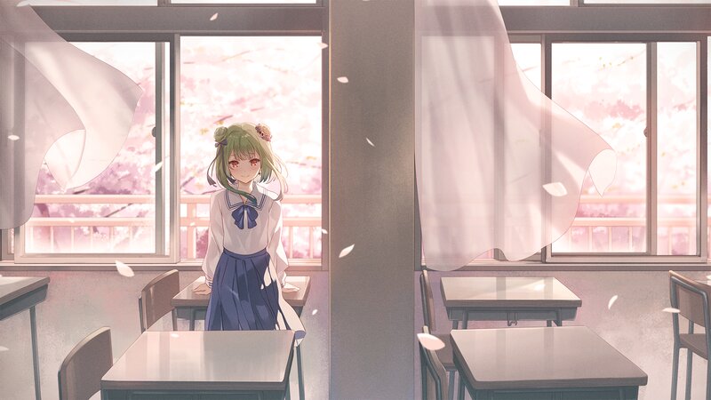 Green-haired Girl in Classroom — Pink