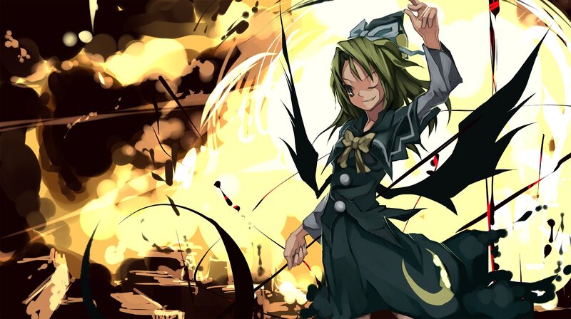Green-haired girl in dark dress