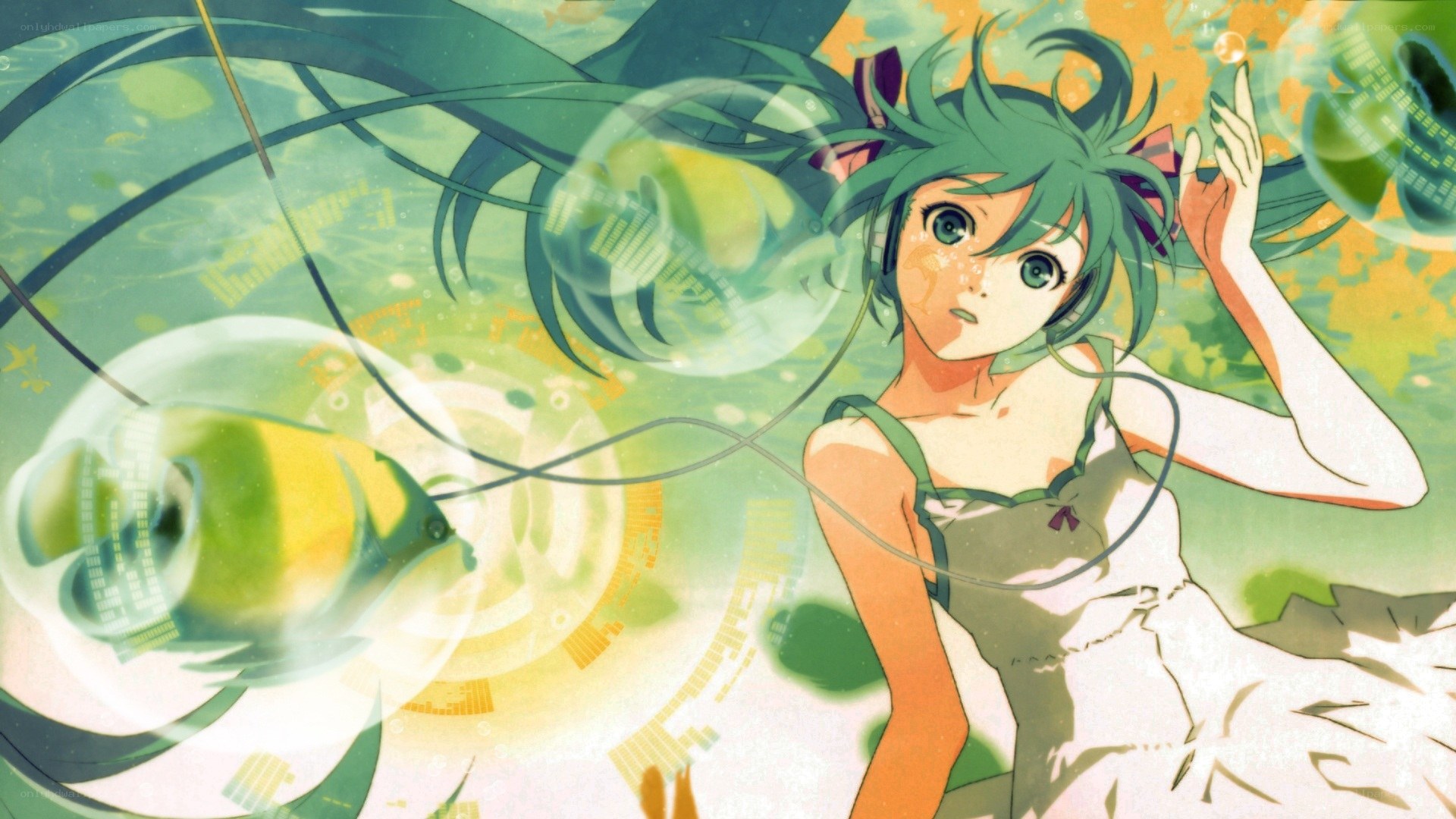green-haired girl in digital world