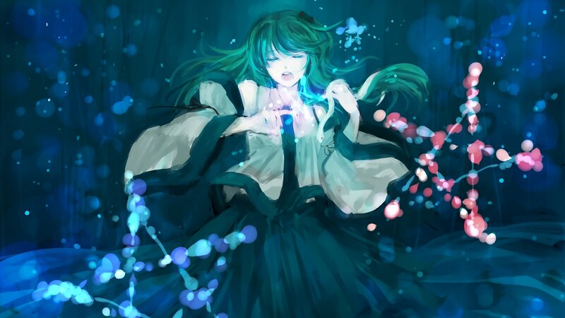 Green-haired Girl in Dress — Blue, Dramatic, Night