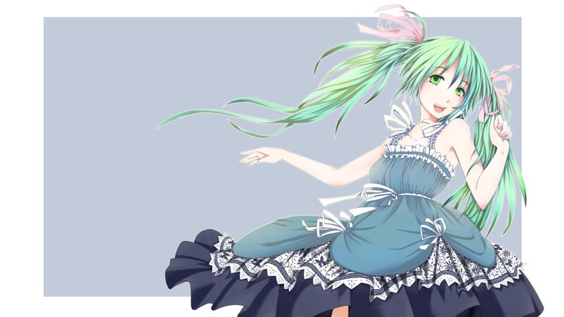Green-haired Girl in Dress — Blue, Playful