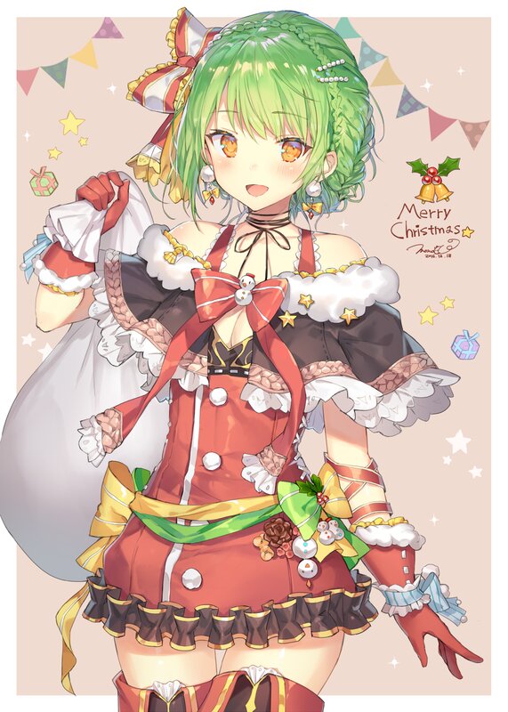 Green-haired Girl in Dress — Green, Festive
