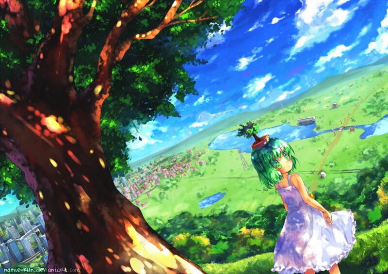 Green-haired Girl in Dress — Green, Serene, Afternoon