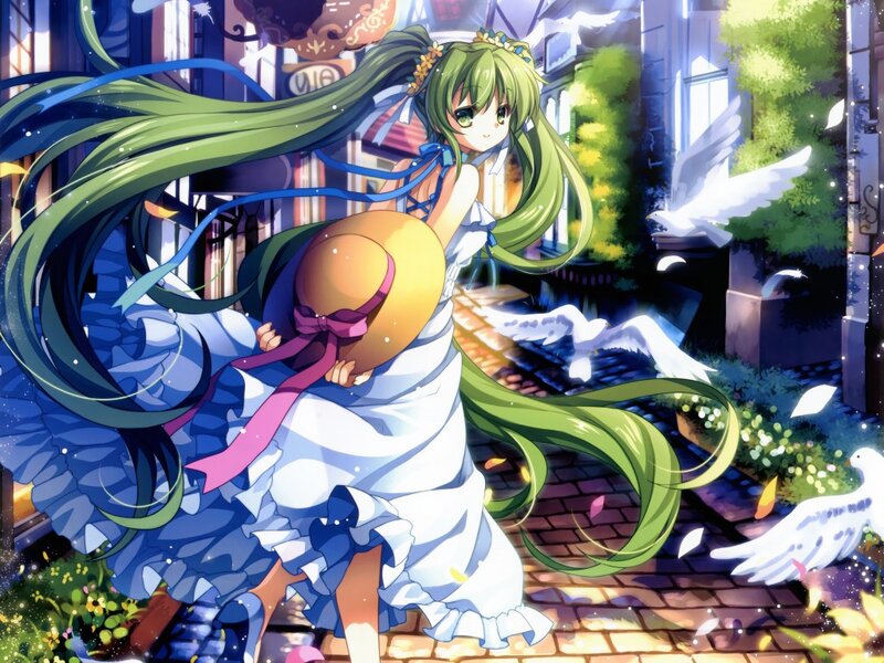 Green-haired Girl in Dress — Green, Serene, Night