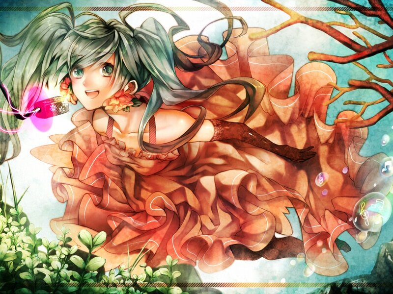 Green-haired Girl in Dress — Orange, Dreamy