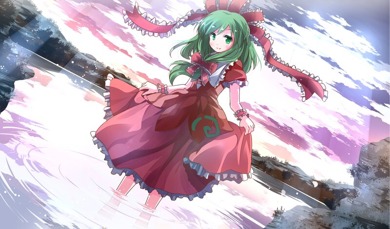 Green-haired Girl in Dress — Pink, Dramatic, Sunset