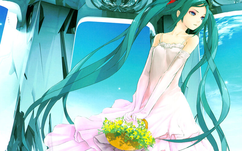 Green-haired Girl in Dress — Pink, Serene, Anime