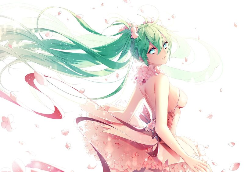 Green-haired Girl in Dress — Pink, Serene, Spring