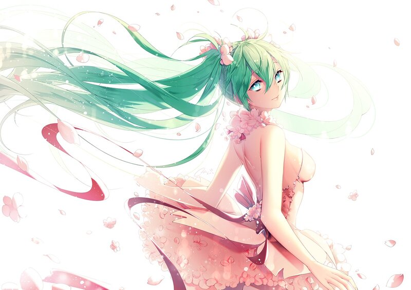Green-haired Girl in Dress — Pink, Serene