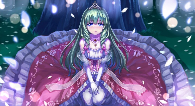 Green-haired Girl in Dress — Purple, Serene