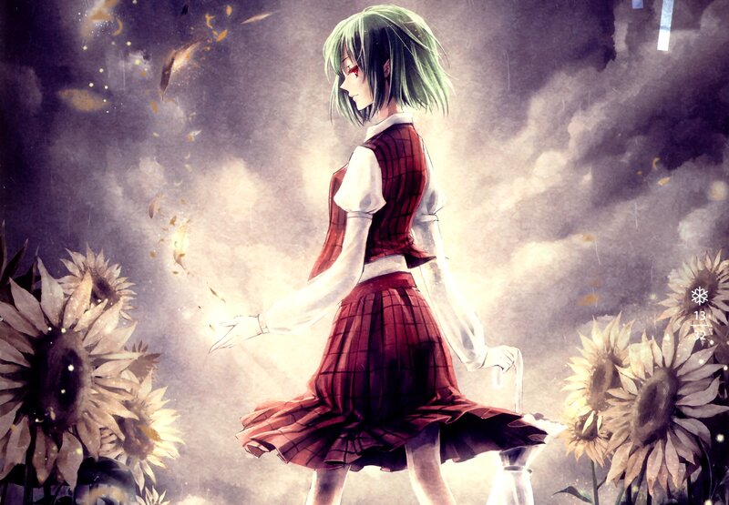 Green-haired Girl in Dress — Red, Dramatic, Autumn