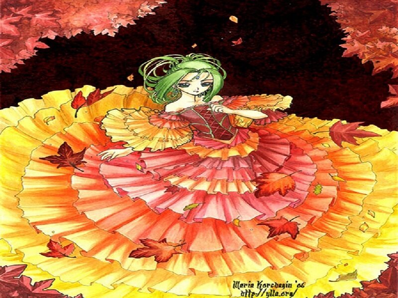 Green-haired Girl in Dress — Red, Dramatic