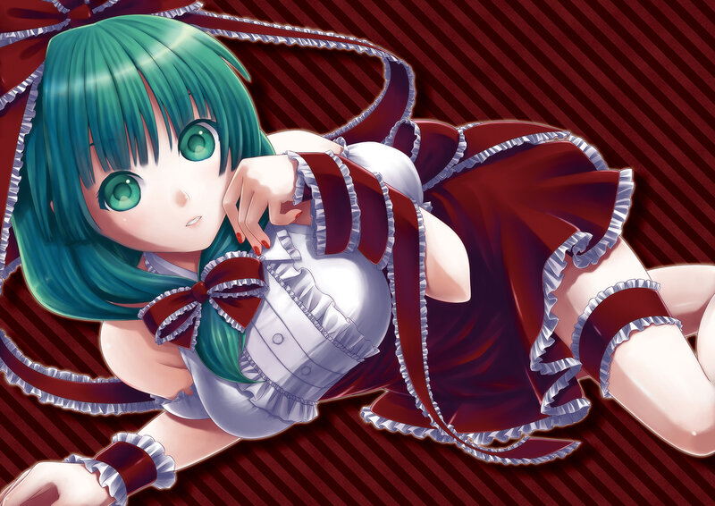 Green-haired Girl in Dress — Red, Playful, Anime