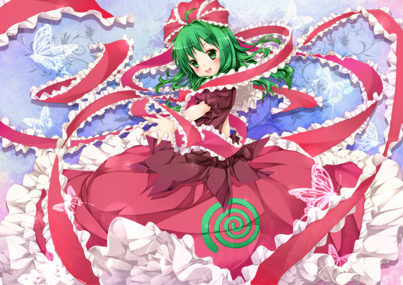 Green-haired Girl in Dress — Red