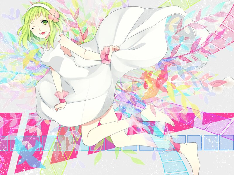 Green-haired Girl in Dress — White, Playful, Anime