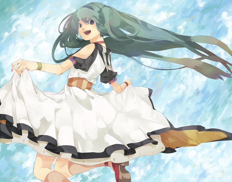 Green-haired Girl in Dress — White, Playful