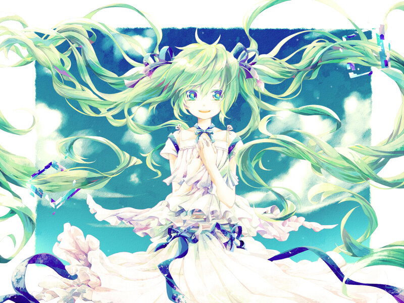 Green-haired Girl in Dress — White, Serene, Anime