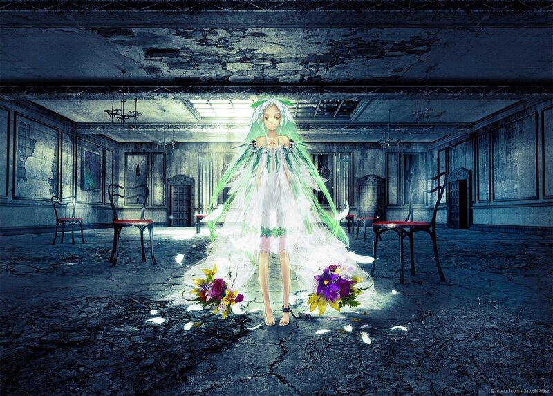 Green-haired Girl in Dress — White