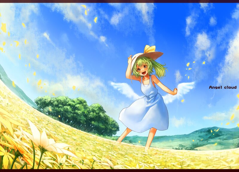 Green-haired Girl in Field — Blue, Cheerful
