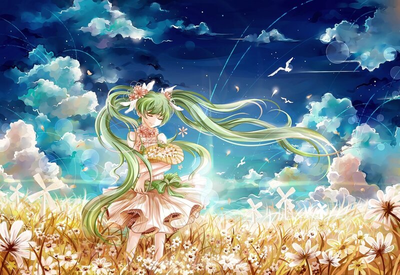 Green-haired Girl in Field — Blue