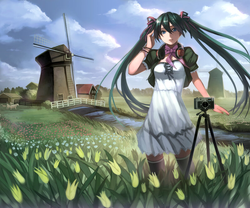 Green-haired Girl in Field — Green, Serene, Afternoon