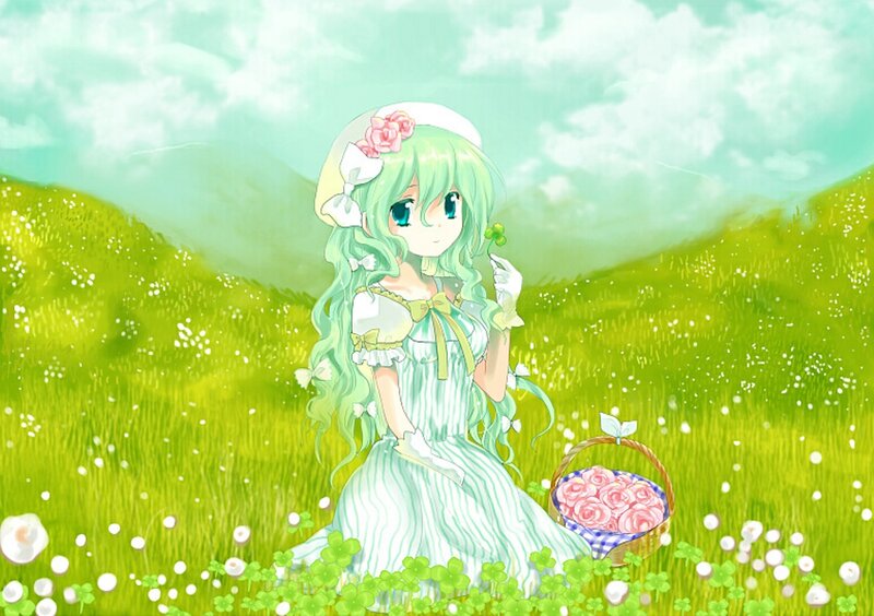 Green-haired Girl in Field — Green, Serene, Spring