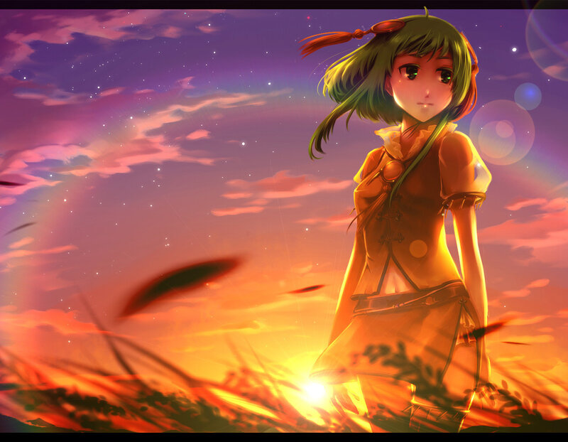 Green-haired Girl in Field — Purple