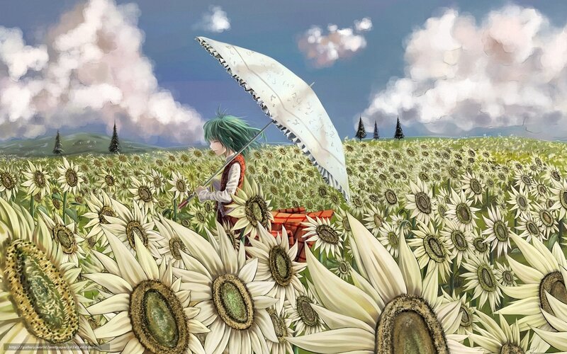 Green-haired Girl in Field — White, Serene