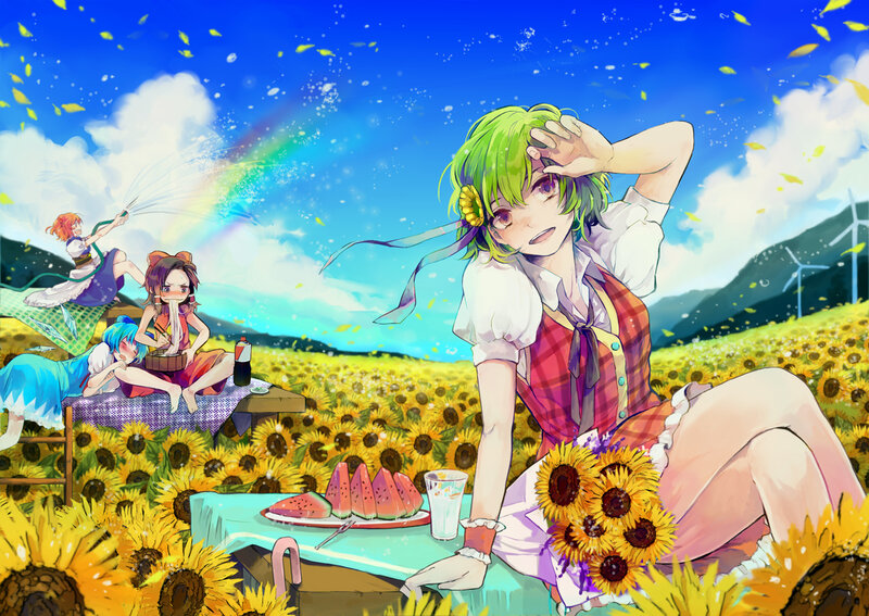 Green-haired Girl in Field — Yellow, Cheerful