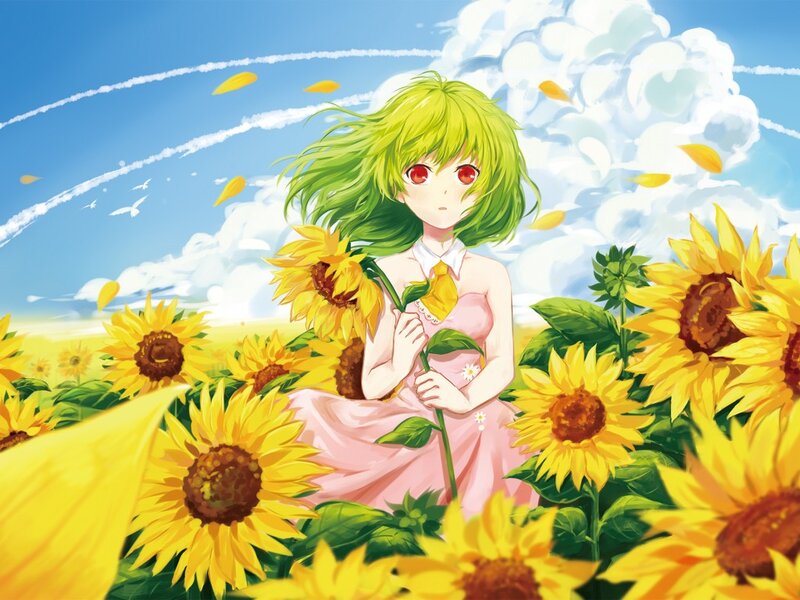 Green-haired Girl in Field — Yellow, Serene, Afternoon