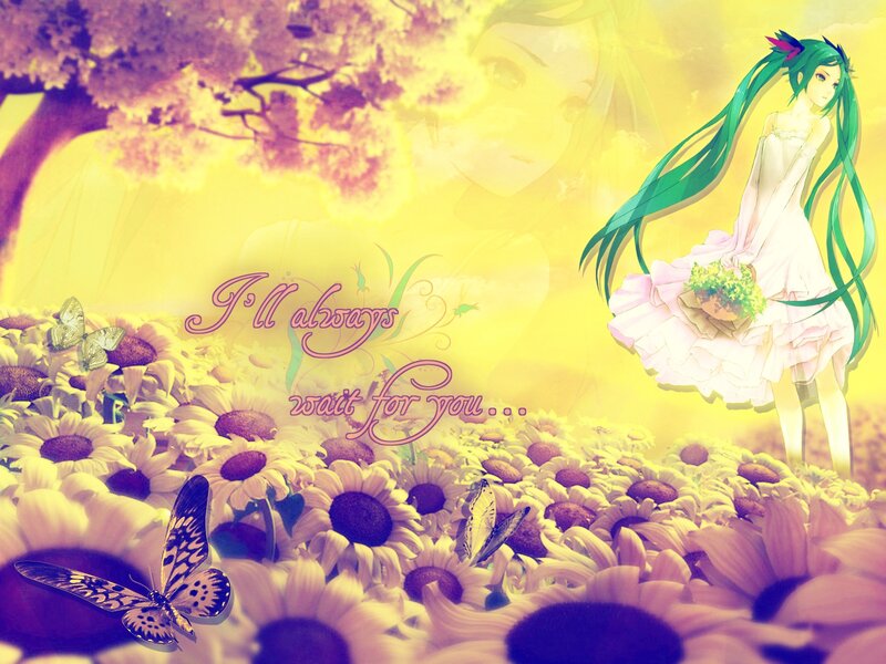 Green-haired Girl in Field — Yellow, Serene, Spring