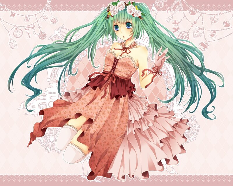 green-haired girl in floral dress