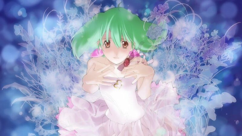 green-haired girl in floral dress