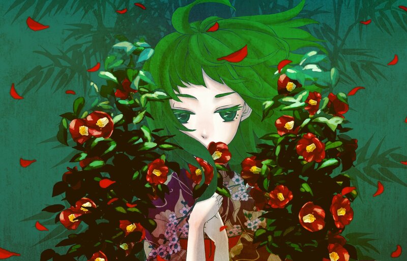 Green-haired Girl in Flowers — Green
